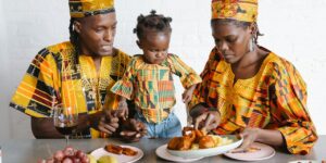 a family celebrates Kwanzaa together.