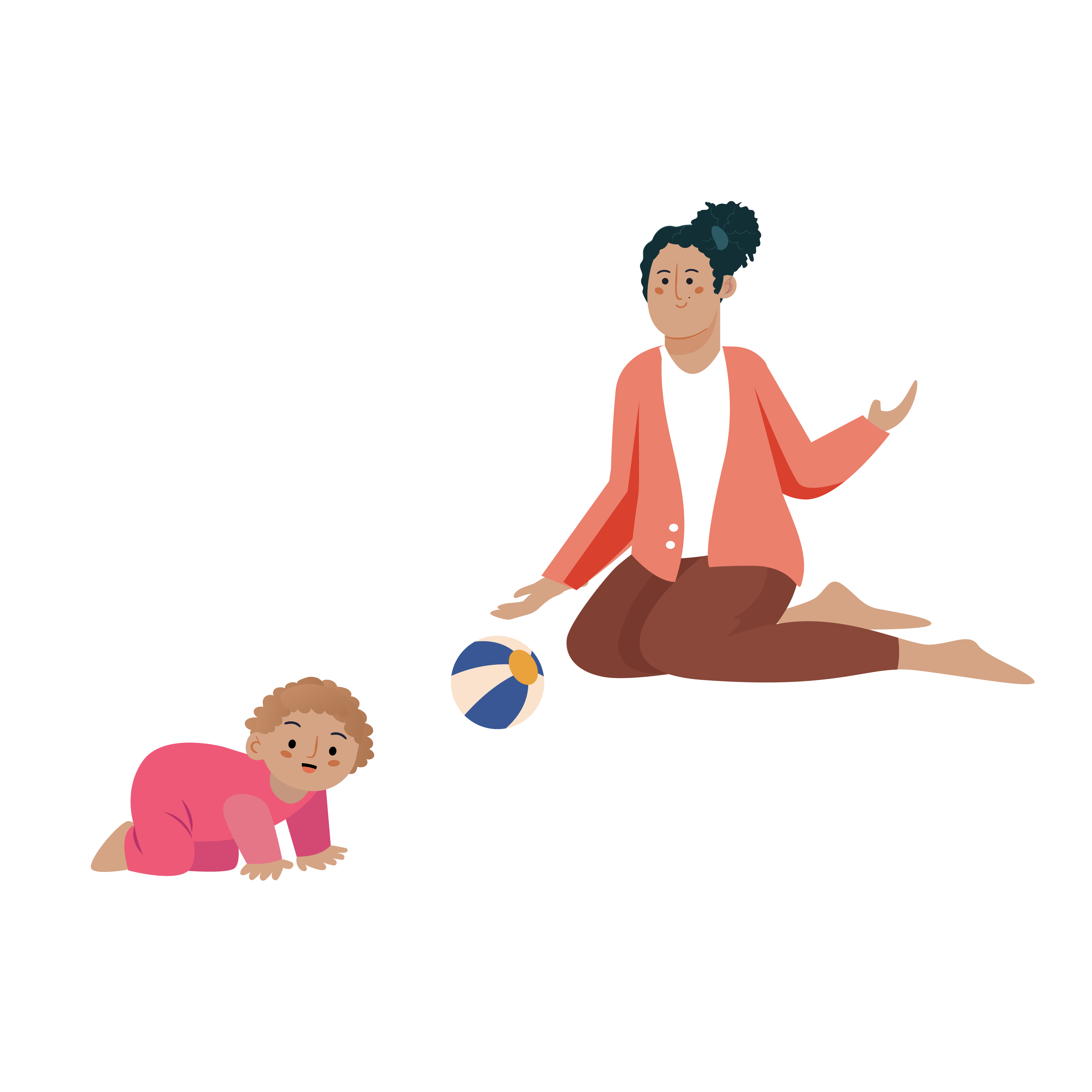 parent rolling a ball to their child