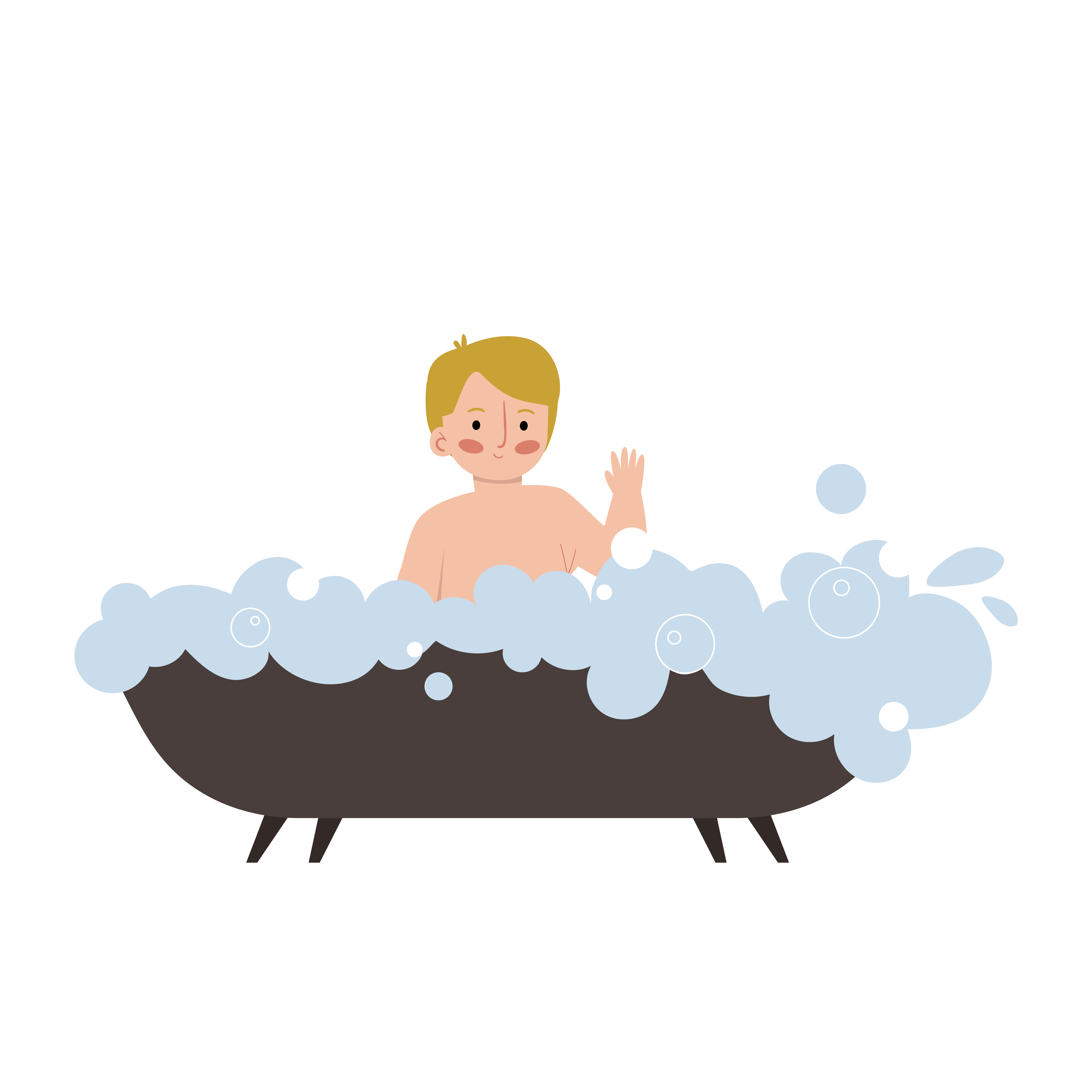 child playing with bubbles in the bathtub