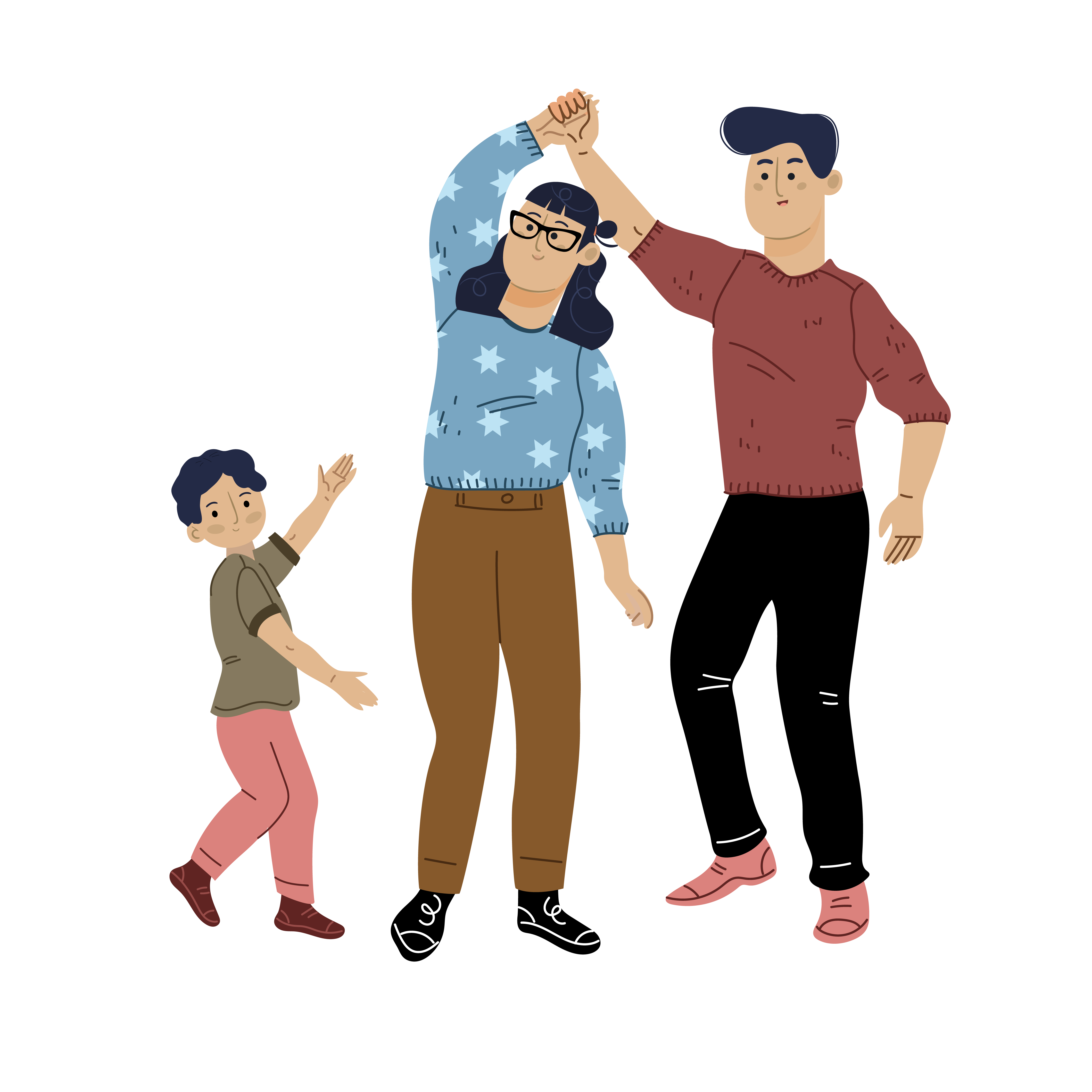 parents and child dancing together