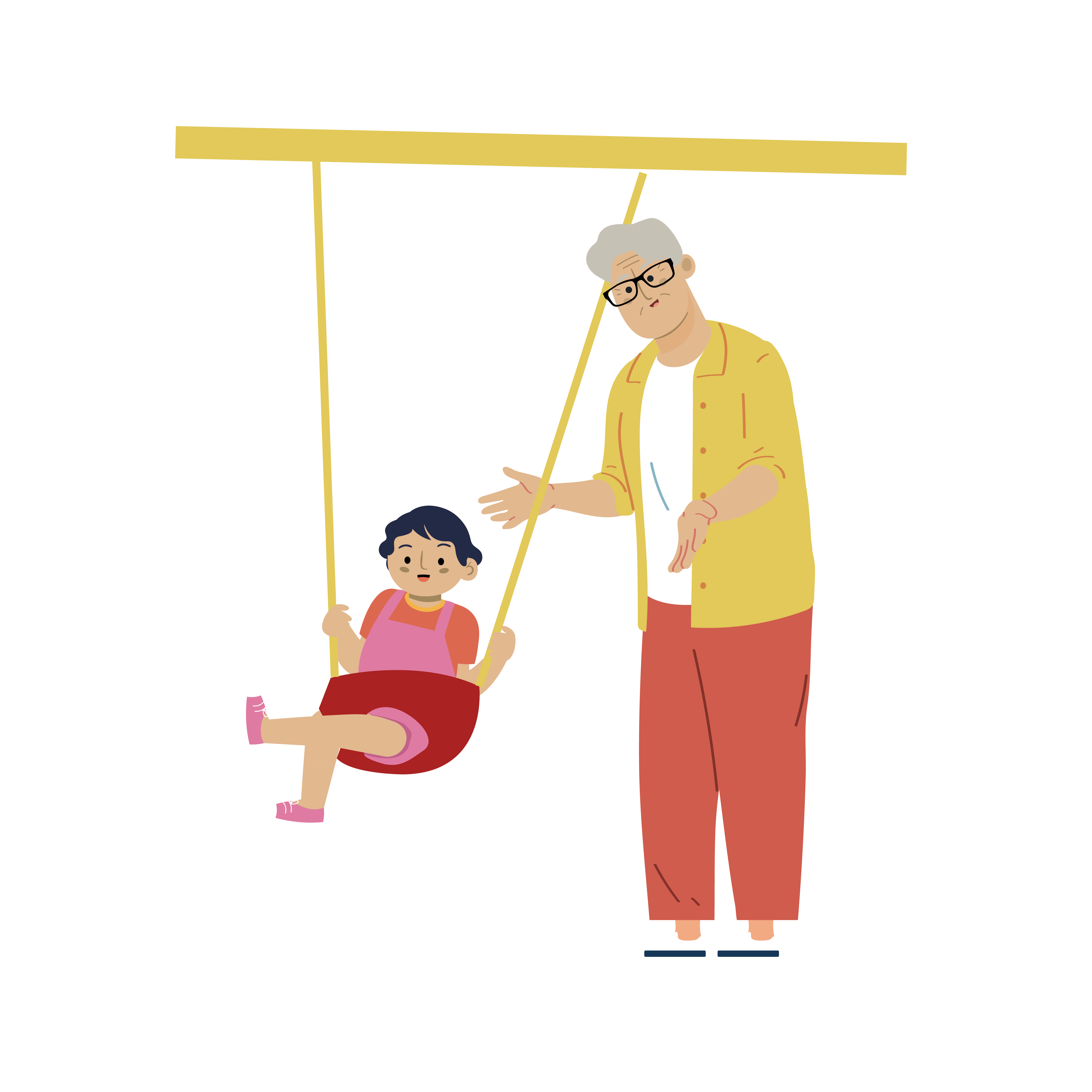 child swinging on a swing with their parent