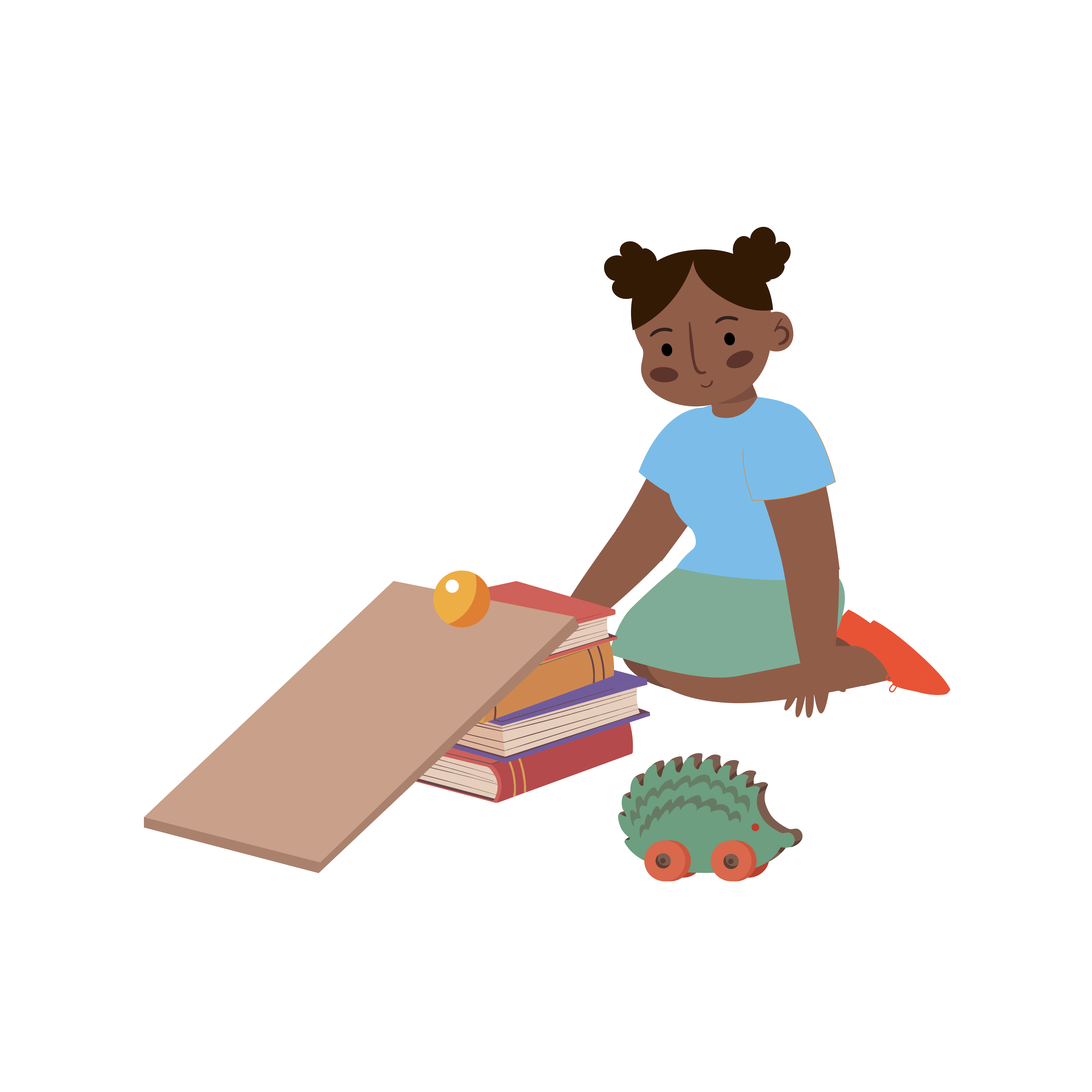 child creating a ramp with books