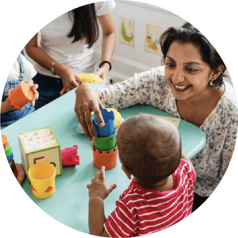 Young children playing with blocks.